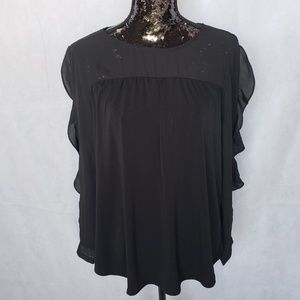 Elle Black Ruffle Long Sleeve Crepe Top